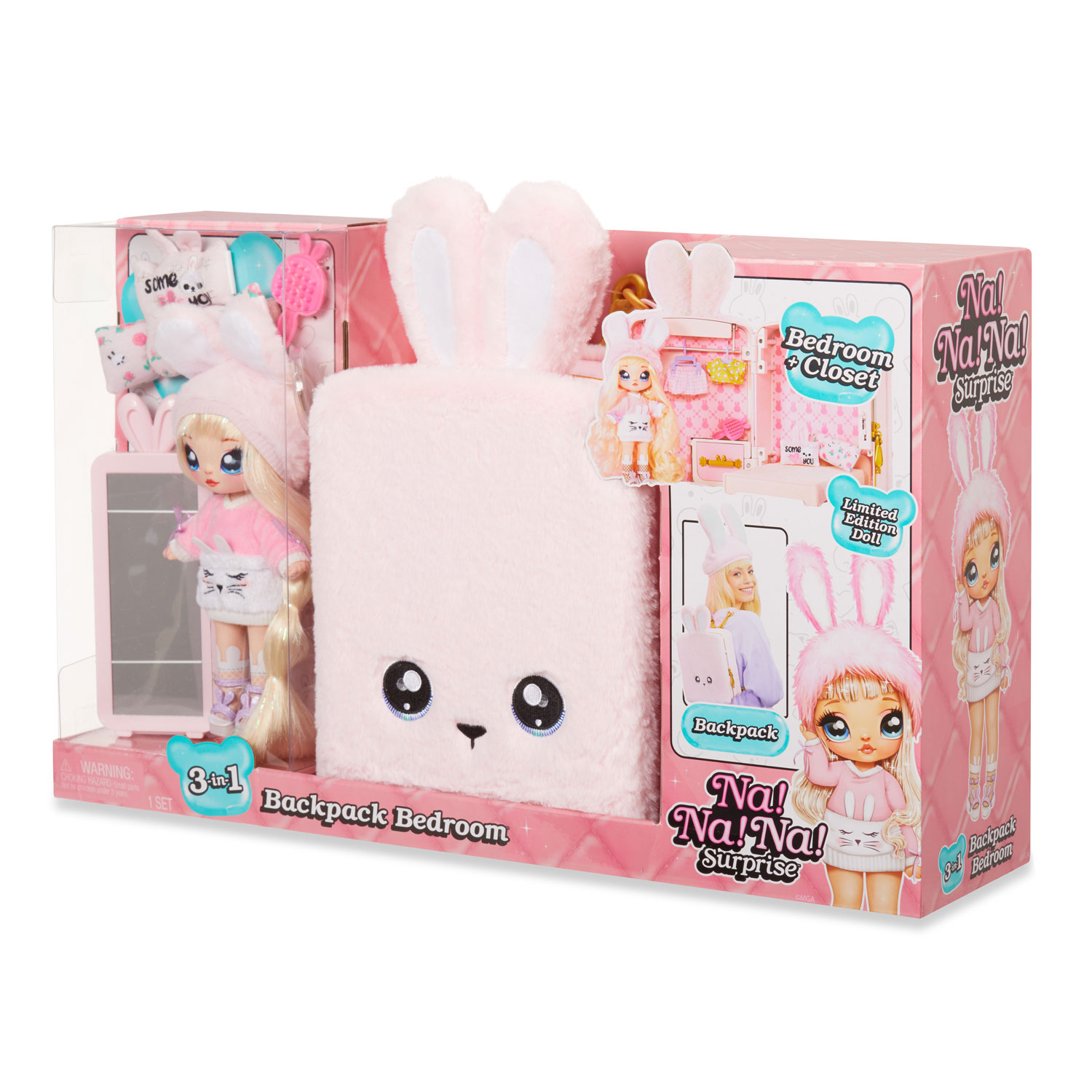 Na Na Na Surprise 3 in 1 Backpack Bedroom Pink Bunny Playset *Limited Edition 