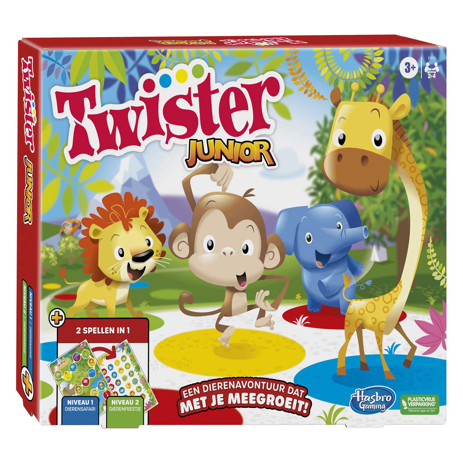 Hasbro - Twister Junior Aventura Animal: tapete dupla face, 2-4 jogadores, Jogos criança +5 anos