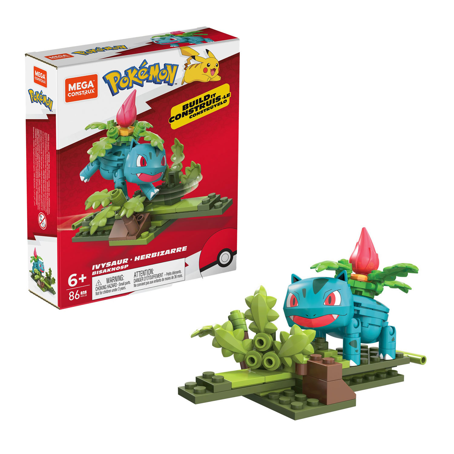 MEGA Pokemon Building Toy Kit Bulbasaur Set with 3 Action Figures