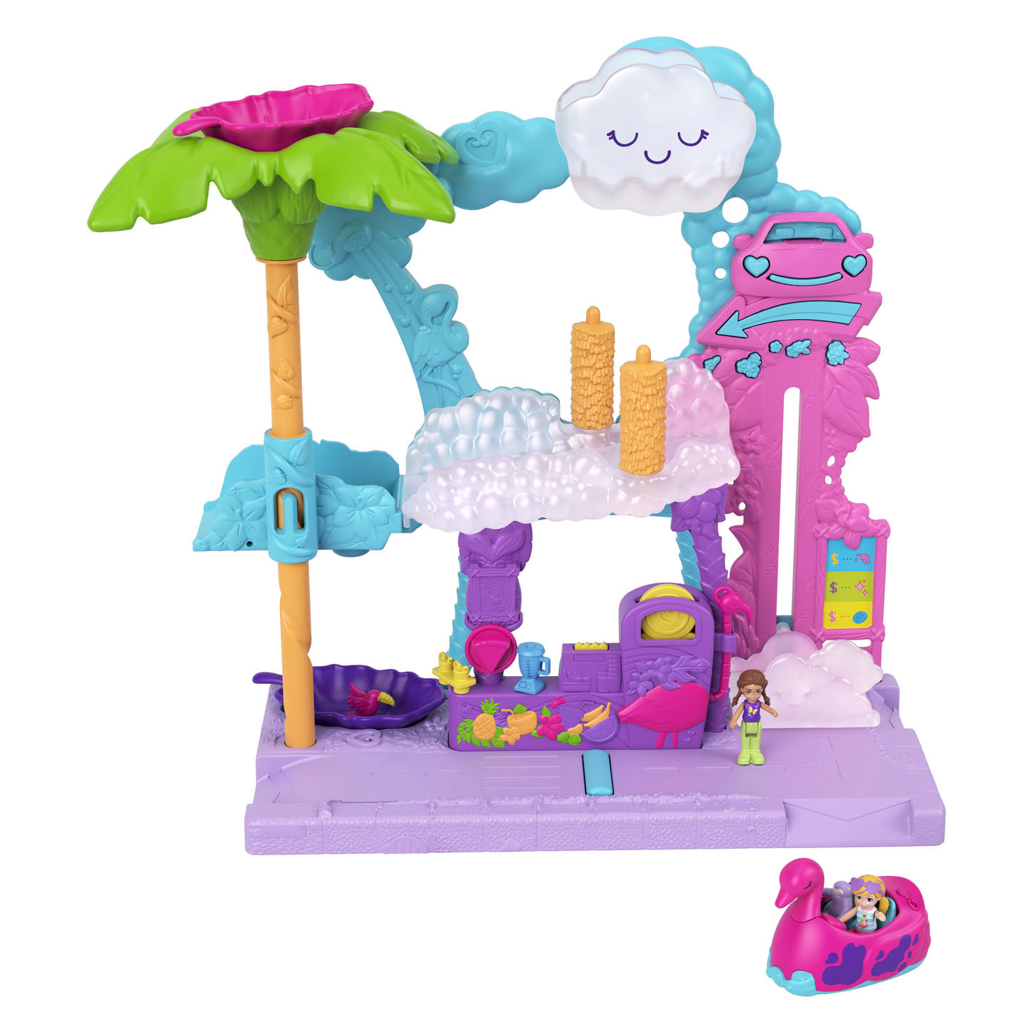 Polly Pocket Pollyville Flamingo Fun Car Wash Playset Thimble Toys