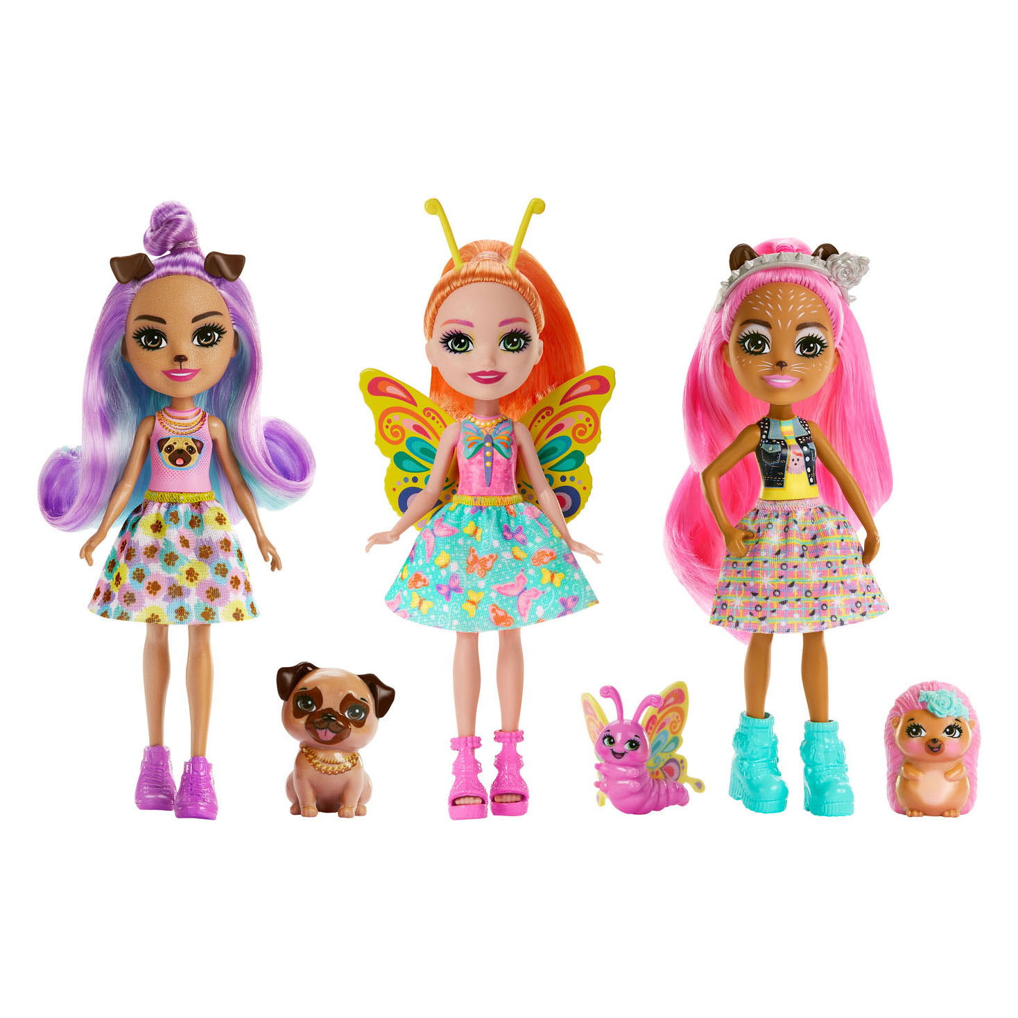 Enchantimals Dolls, City Tails Penna Pug Doll and Trusty Animal Friend,  Small Doll with Removable Skirt and Accessories, Gifts for Kids, HKN11