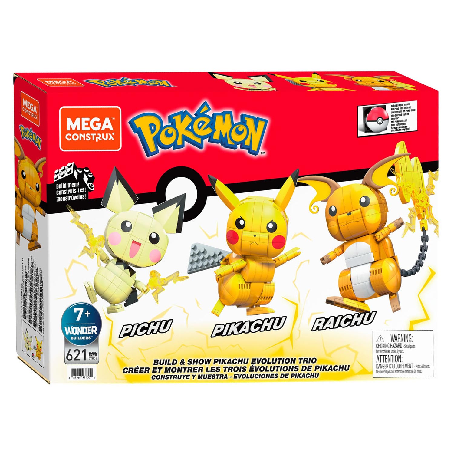 Mega Construx Pokemon Construction Set - Build and Show Pikachu Evolution  Trio