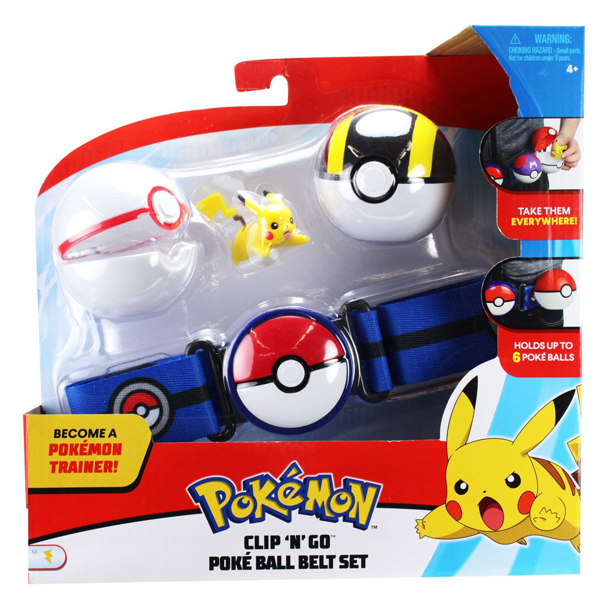 Pokémon Clip 'N' Go Poke Ball with Blue Belt Playset, 4 pieces