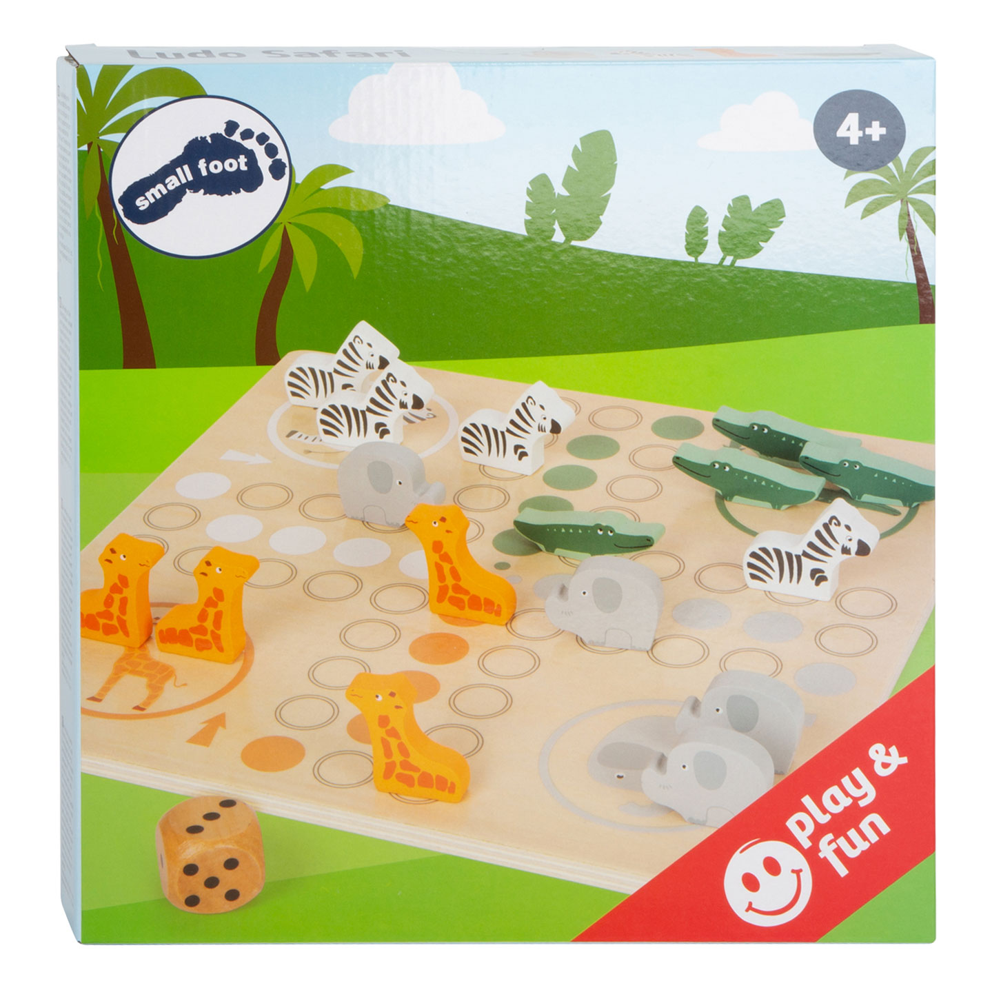 Small Foot Ludo Safari In Legno - Gioco Da Tavolo Per 4 Giocatori, Classico Gioco Dell'Oca A Tema Animali, Con Pedine Safari E Dado, Gioco Da Viaggio Portatile Dai 3 Anni