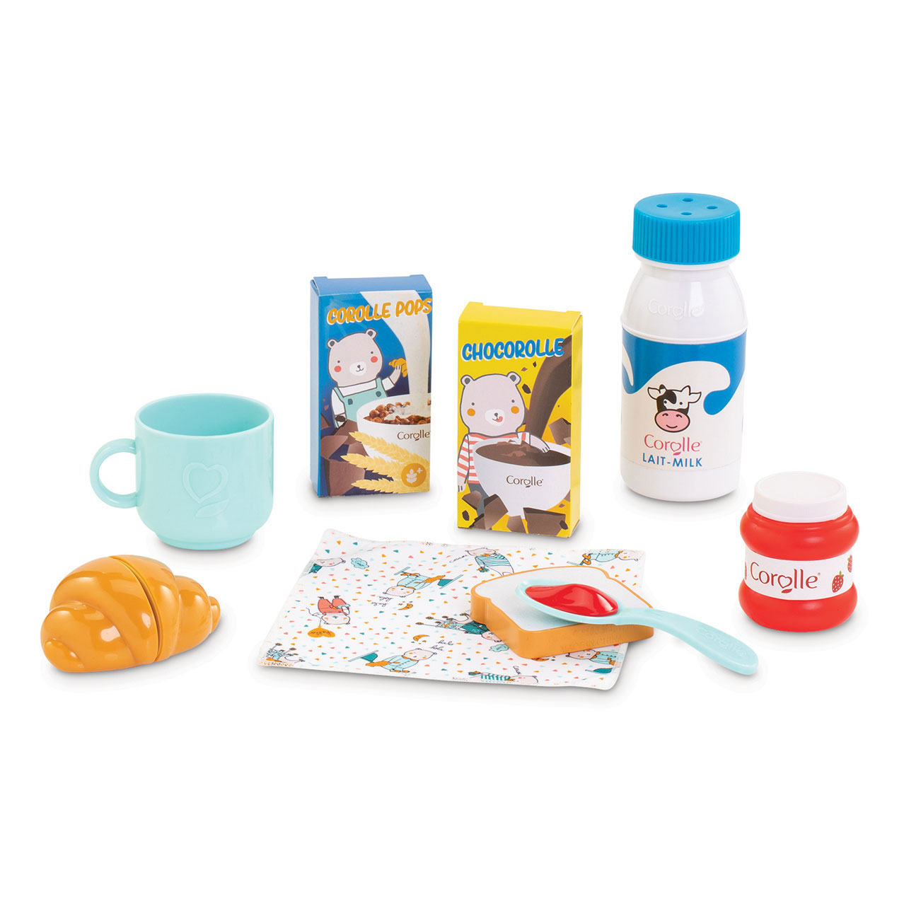 Corolle Mon Premier Poupon Mealtime Set - 5-Piece Accessory Set Includes  Feeding Bottle Cup Bib Feeding Dish & Spoon fits 12'' Baby Dolls for Kids  Ages 18 Months & up Blue Orange Yellow