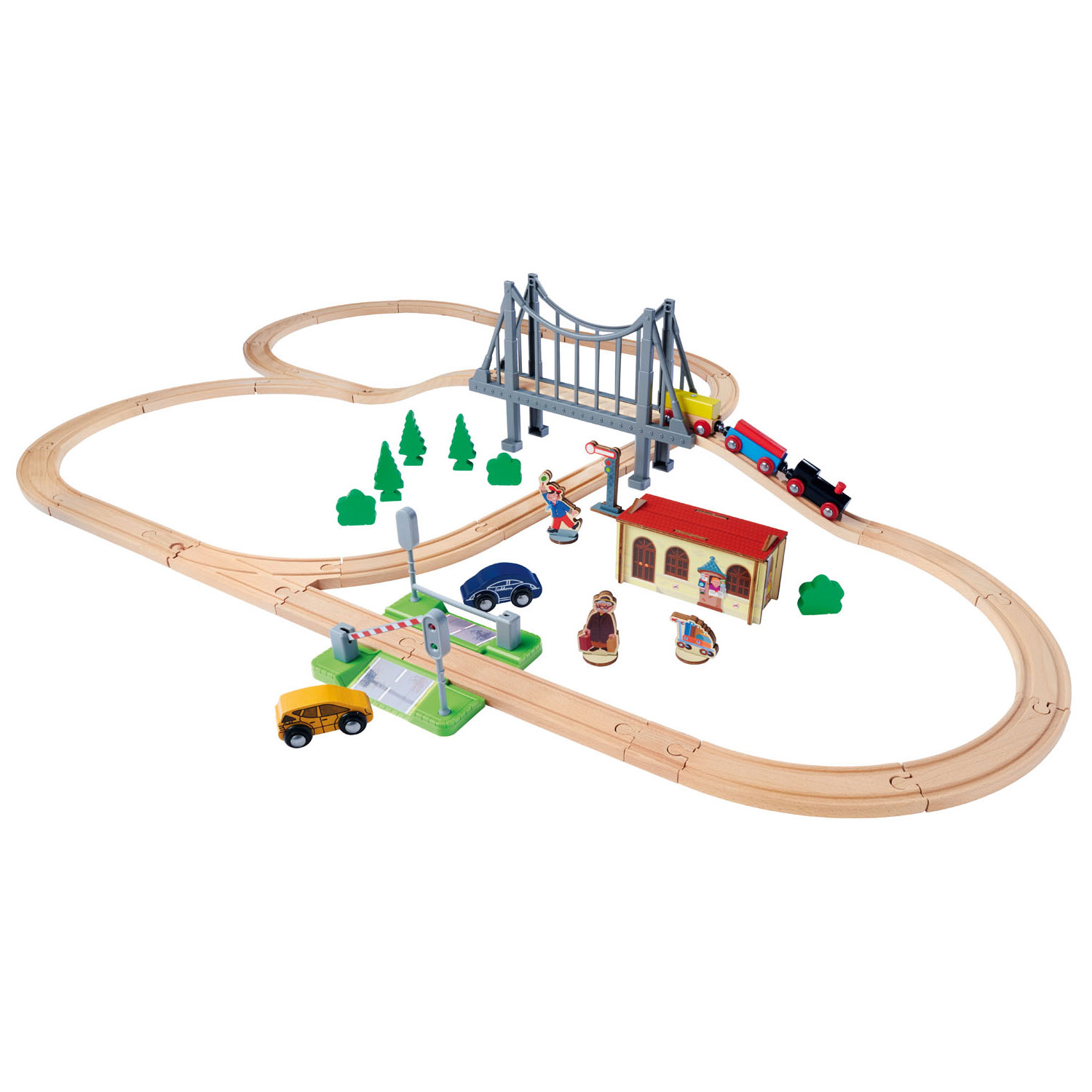 Horizontaal borduurwerk cafetaria Eichhorn Train Track with Bridge Playset, 55dlg. | Thimble Toys