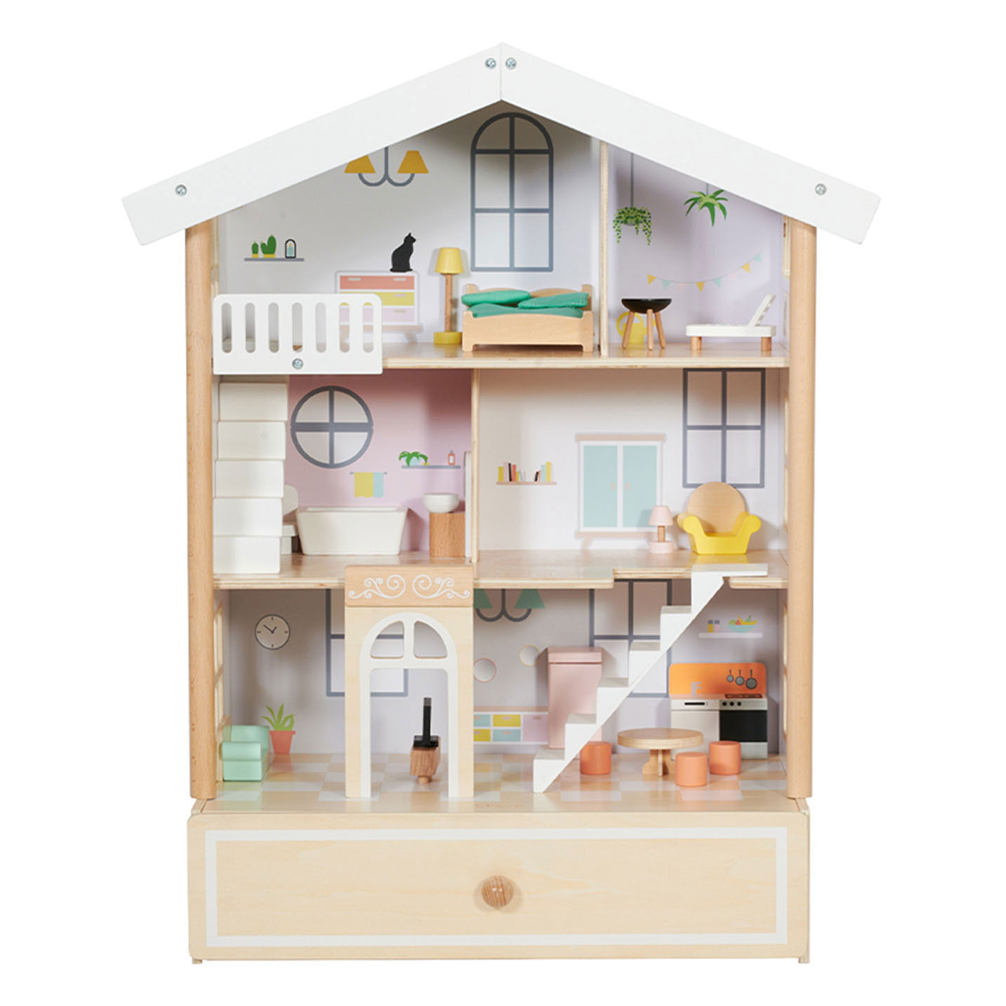 Small Foot - Wooden Urban Villa Dollhouse with Accessories, 13dlg