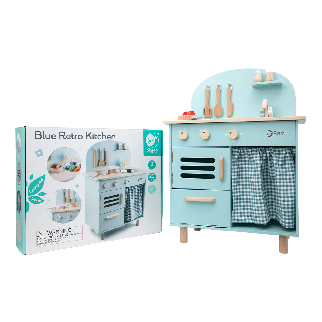 Classic World Wooden Toy Kitchen Retro Blue, 20dlg. | Thimble Toys