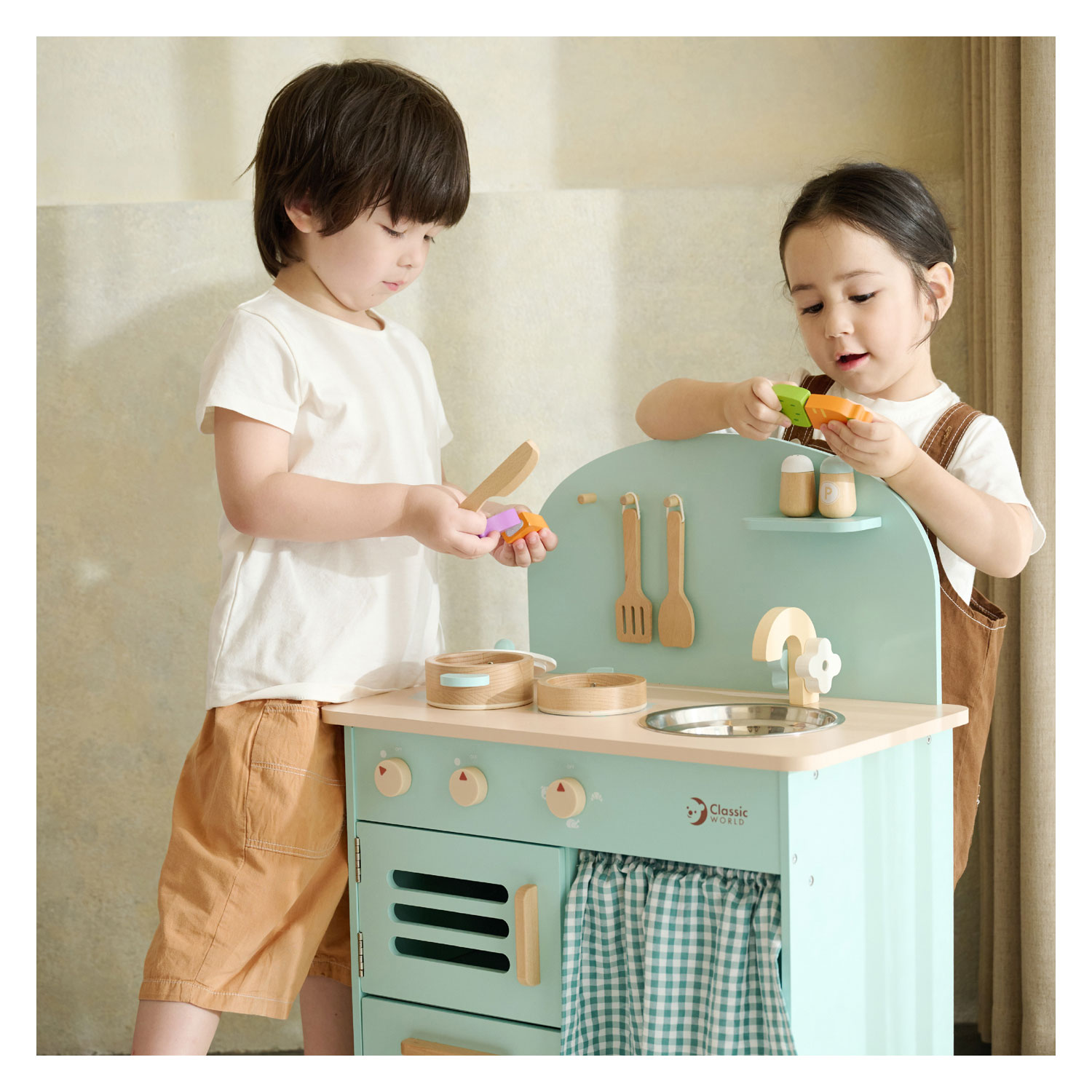 Classic World Wooden Toy Kitchen Retro Blue, 20dlg. | Thimble Toys
