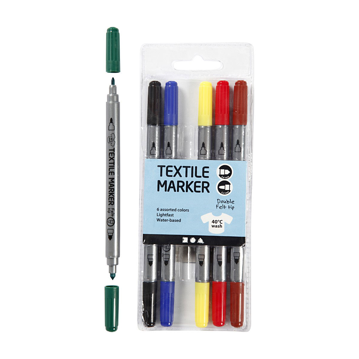 genie Supersonische snelheid Paard Double-sided Textile Markers - Basic colors, 6pcs. | Thimble Toys
