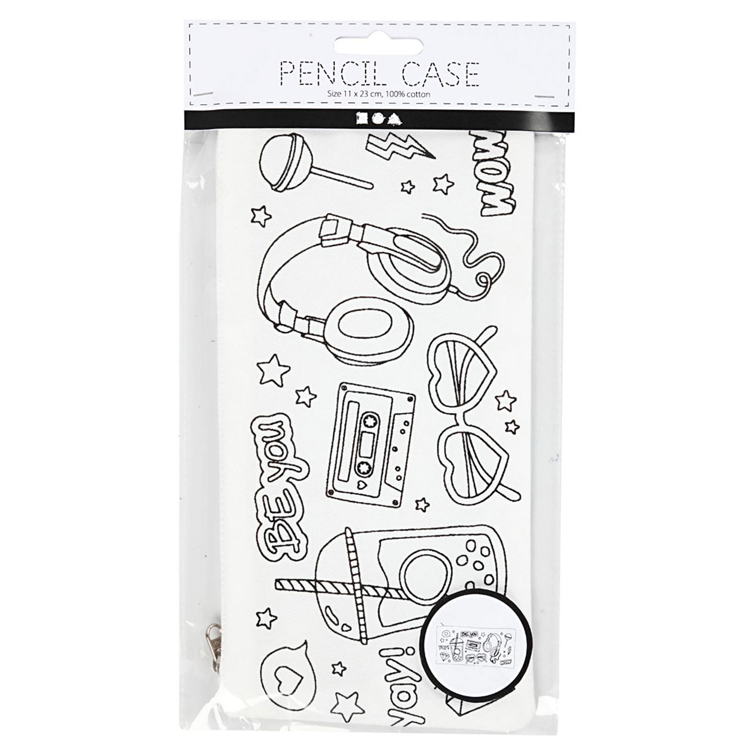 White Cotton Pencil Case, size 11x23 cm